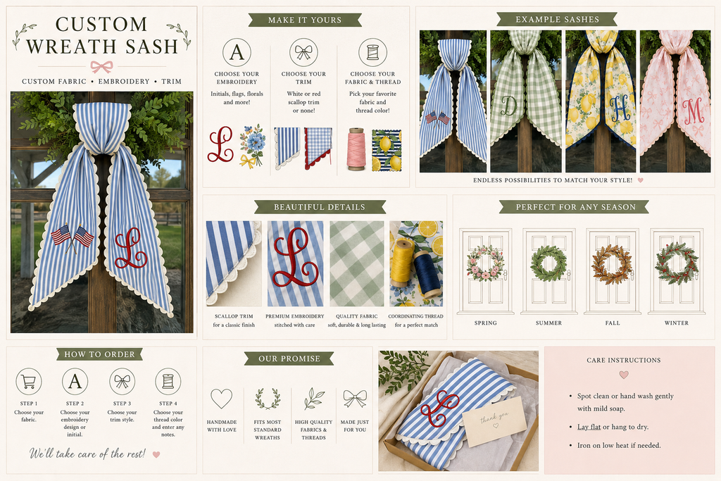 Personalized Embroidered Wreath Sash